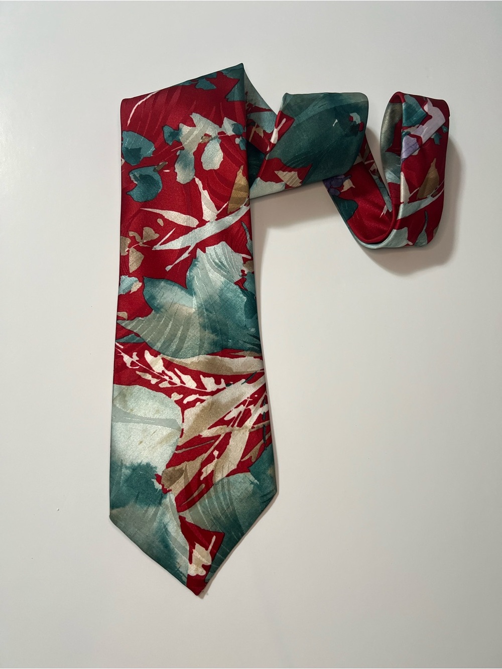Vintage Silk Floral Red and Teal Men's Tie Jeffrey Scott